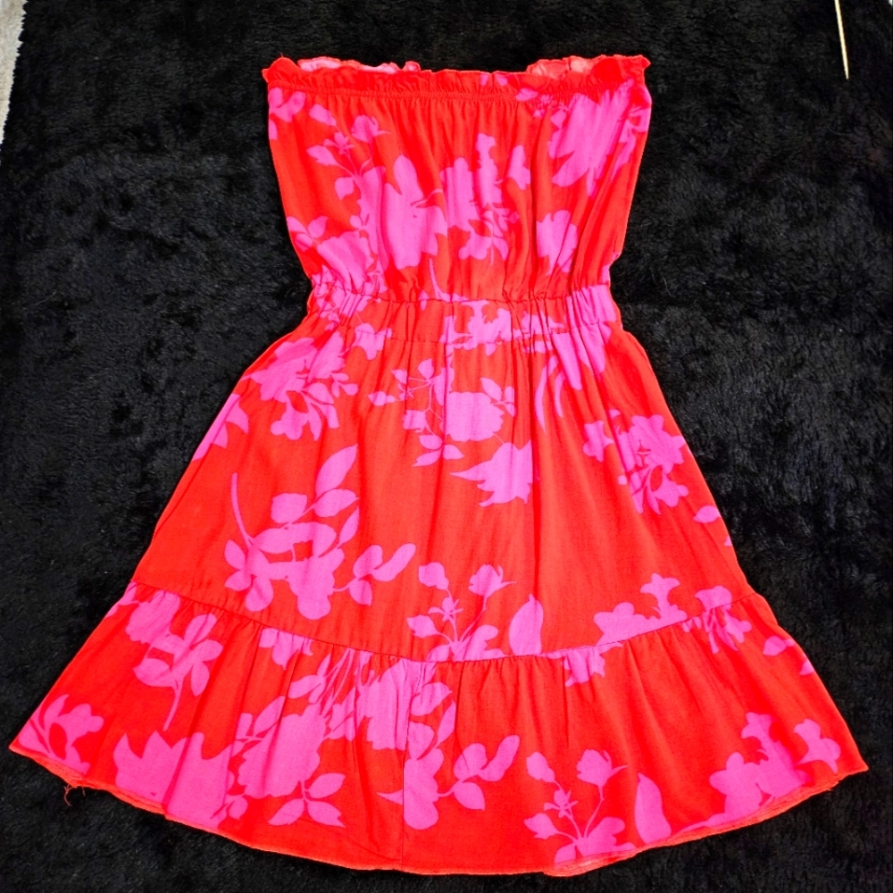 NWOT Rose Red & Pink Floral Ruffle-Hem Button-Front Strapless Dress - Women sz S